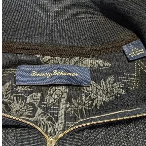 Tommy Bahama Sweater Mens Waffle Knit Blue 1/4 Zip Pullover Cotton Large Beachy - Picture 5 of 6
